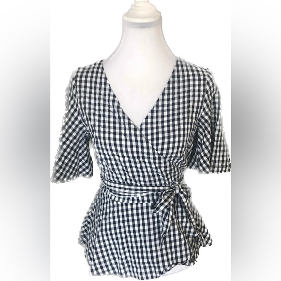 NWT  LOFT  Navy Blue & White Wrap Blouse - XS - Picture 2 of 5